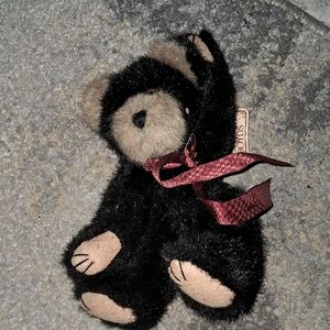 Black Plush Teddy Bear with Red Bow
